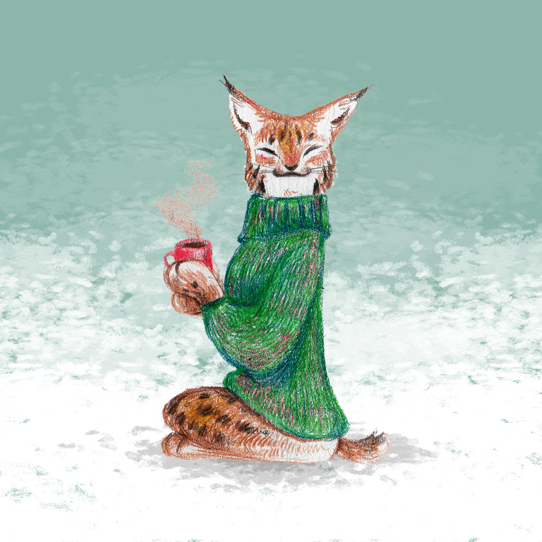 Lynx having a cup of coffee
