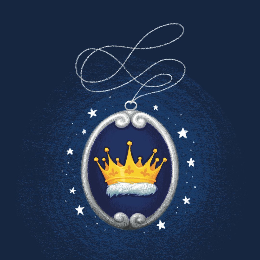 Amulet of a crown in a dark blue background