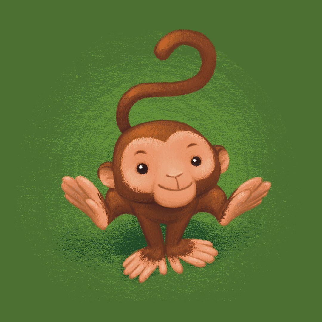 Brown monkey in a green background