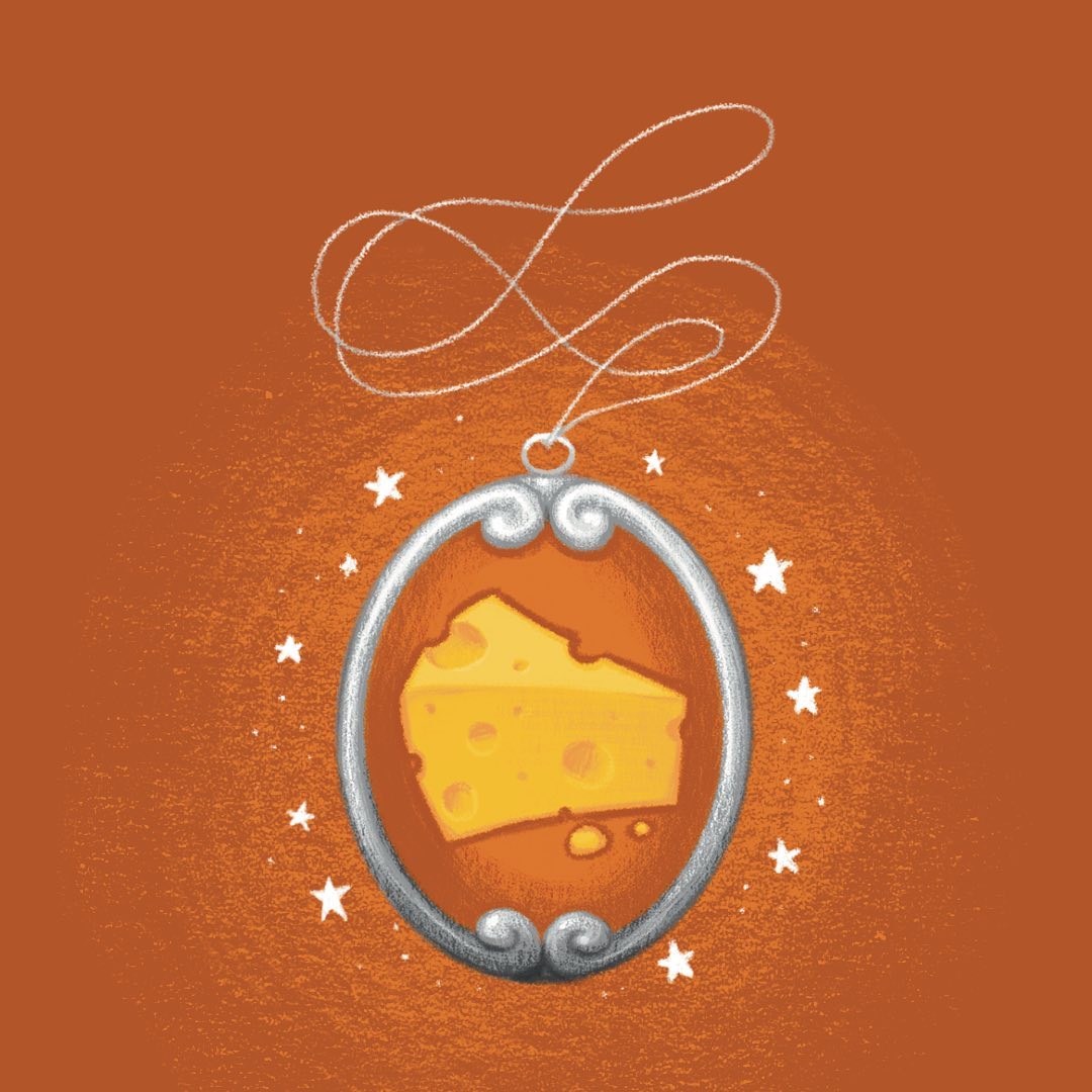 Magic amulet of a cheese in a orange background