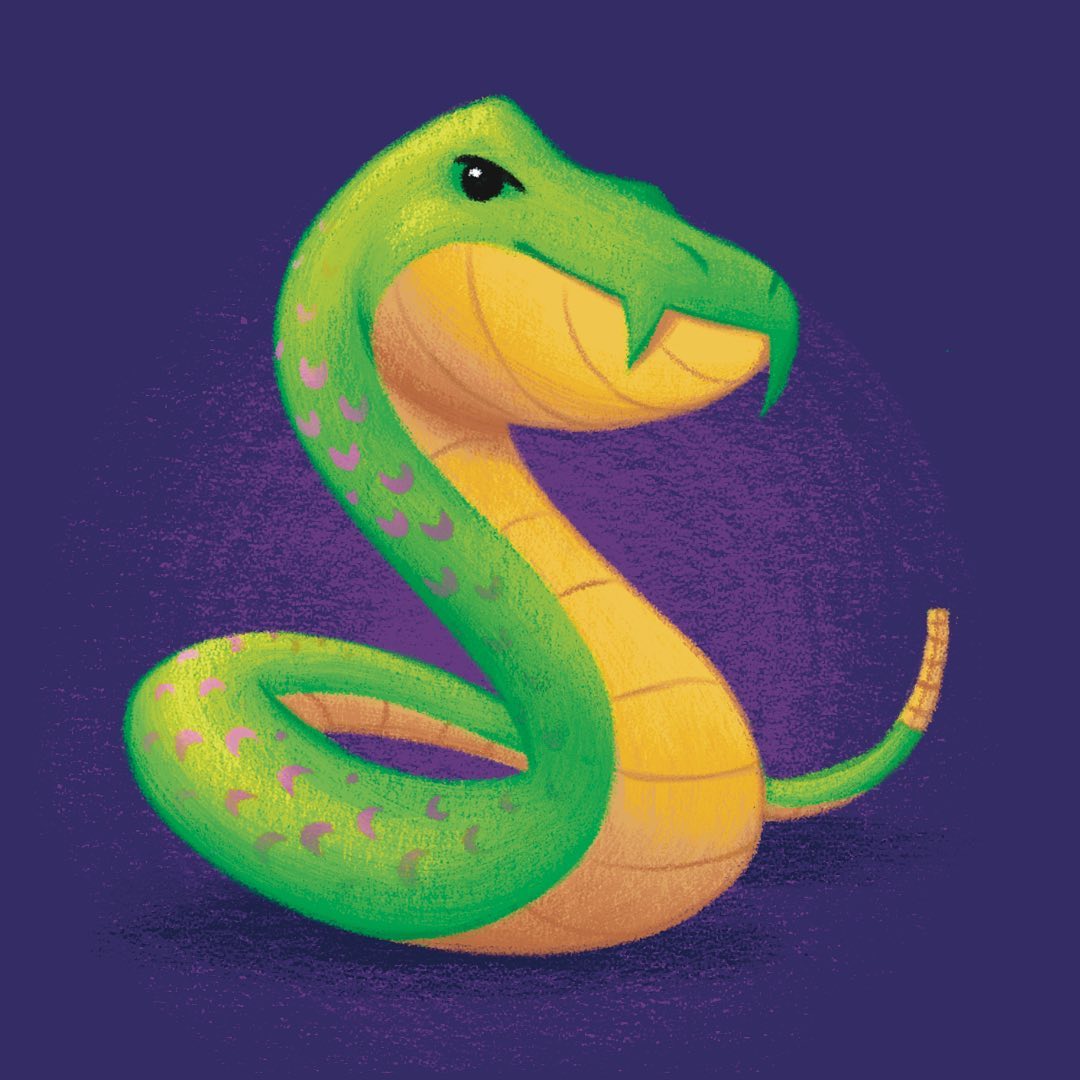 Green snake in a purple background